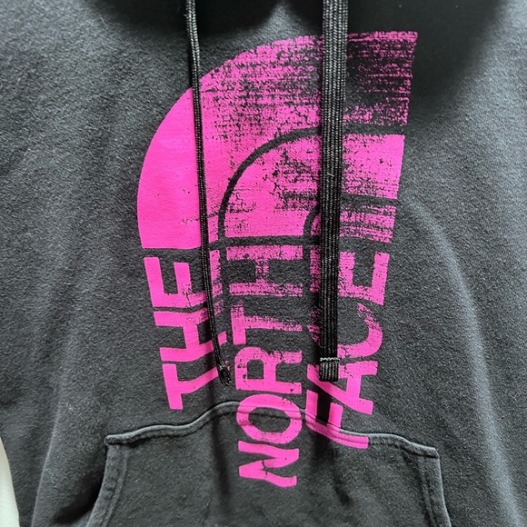The North Face Black Hoodie with Pink Logo women’s small kids Large - Picture 4 of 4